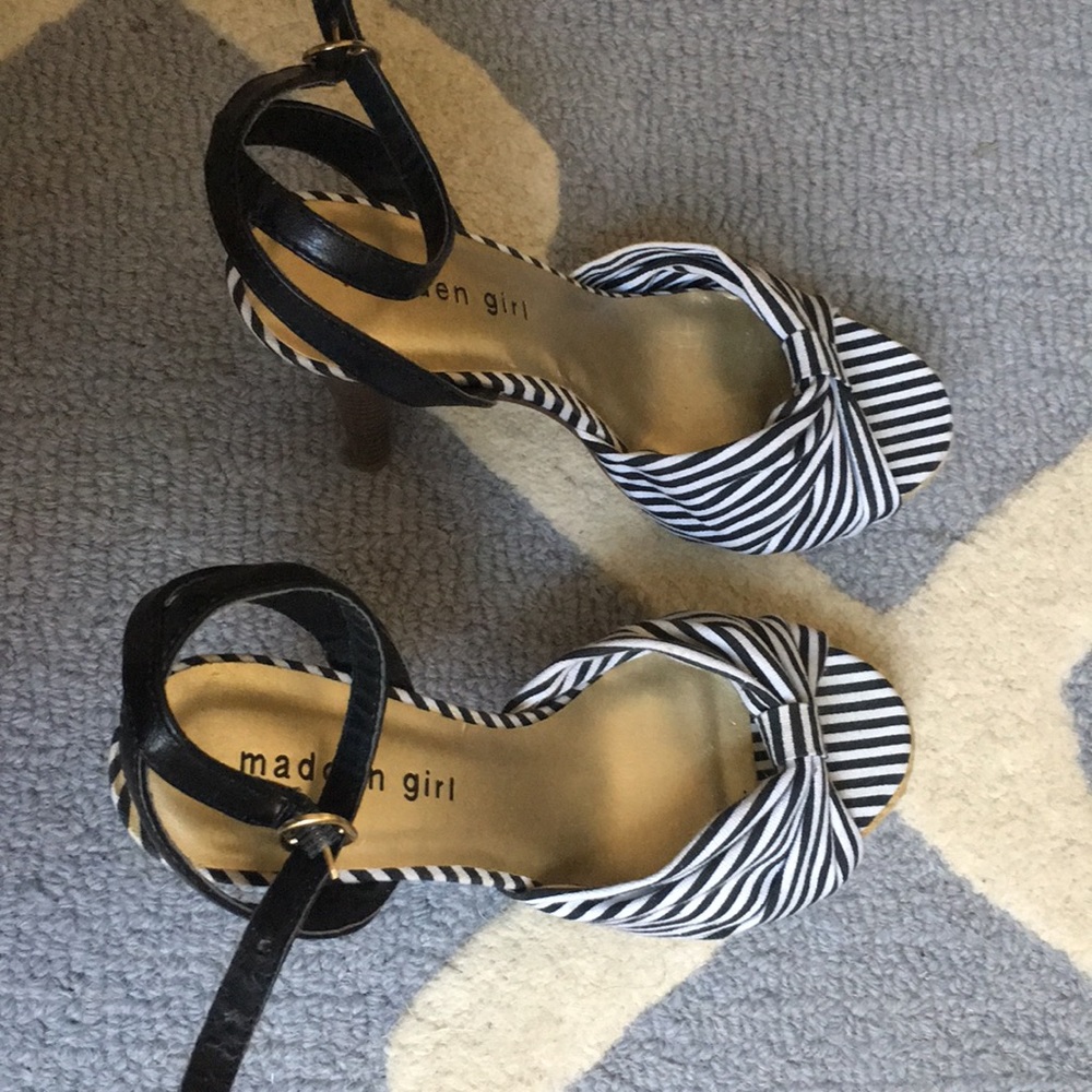 Madden Girl Black and White Stripe Heels